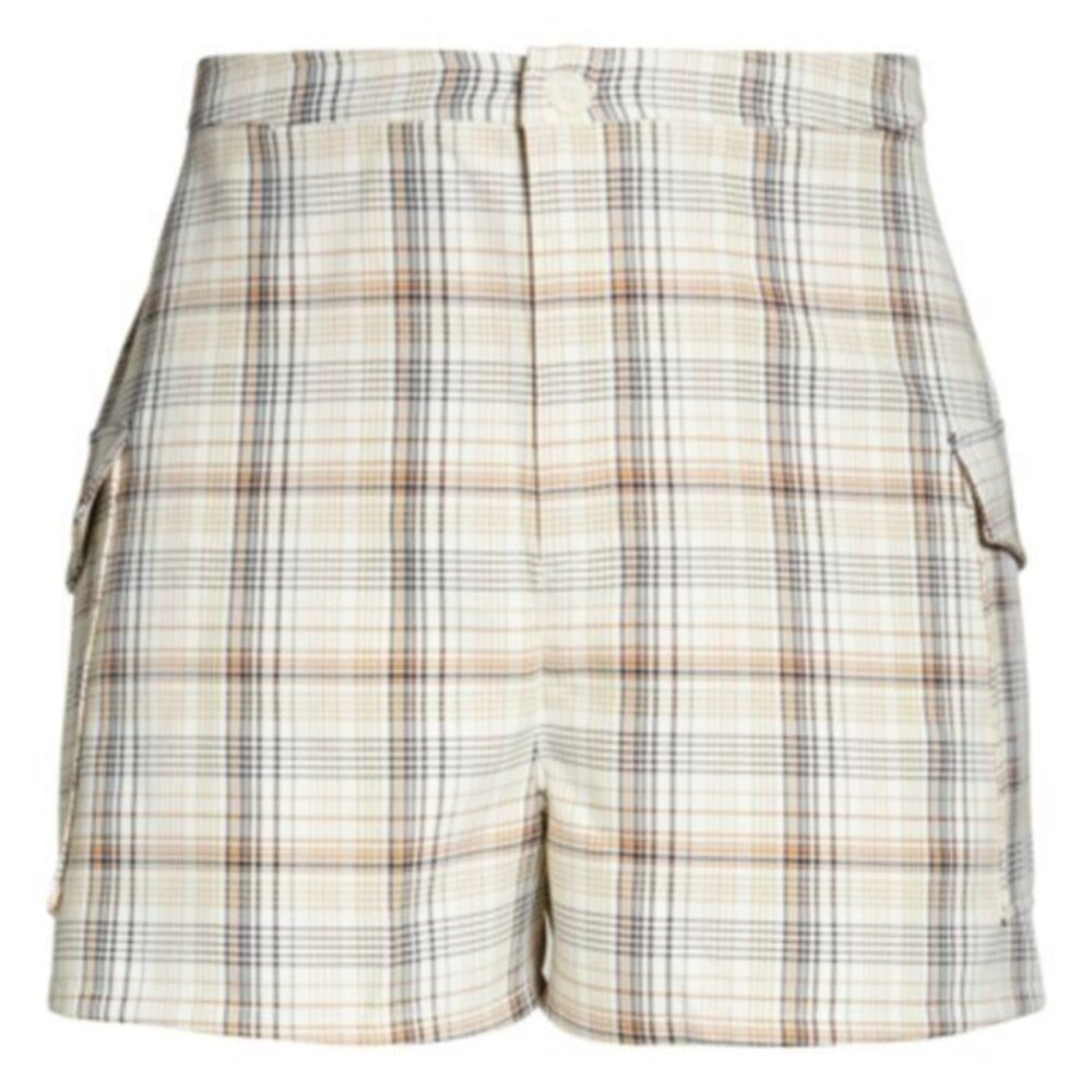 BP. Plaid Cargo Shorts In Ivory- Beige Veronika Plaid Size Large NWT #0140